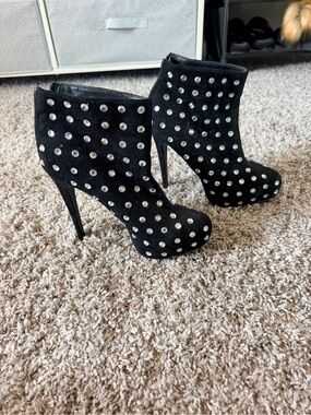 Studded Black Suede Stiletto Platform Ankle Boots Size 7